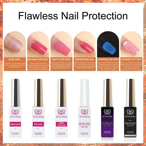 Arousar Gel Polish Kit, 48pcs Nail Gel Polish Set for Christmas, 42 Winter Colors Nude Brown Sliver Pink Coffee Starter Kit with Builder Nail Gel, Base & 4 Top Coat for Nail Art Manicure DIY at Home