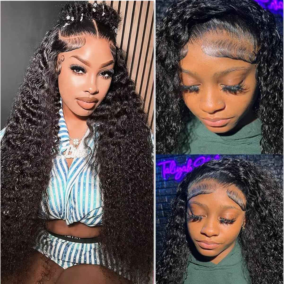 28 Inch Deep Wave Lace Front Wigs 4x4 Lace Closure Human Hair for Black Women Wet and Wavy Wigs Human Hair Curly Wig with Baby Hair Deep Wave Glueless Human Wig Pre Plucked Natural Black