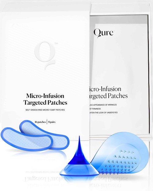 Qure Micro-Infusion Anti Wrinkle Patches for Smile Line, Frown lines, Under Eye Bags, Puffiness, Crow's Feet - Retinol, Caffeine, Peptides - Dissolvable for Overnight Use - 8 Pairs