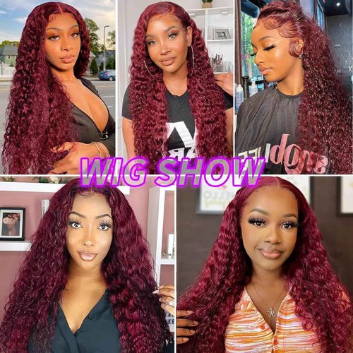 YFFSSJFC 99j Burgundy Lace Front Wigs Human Hair 13x4 Frontal Transparent Lace Deep Wave Wig Human Hair Red Frontal Wigs Human Hair (22 Inch)