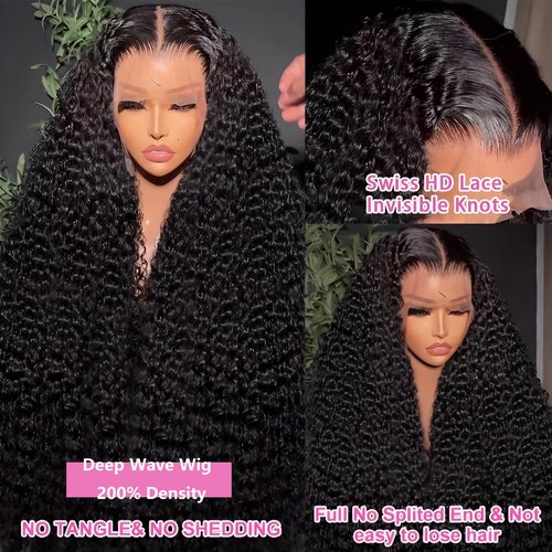 Tholap 16 Inch 13x6 Deep Wave Lace Front Wigs Human Hair 200 Density 13x6 HD Lace Front Wigs Human Hair Pre Plucked Deep Curly Glueless Wig 100% Virgin Human Hair Lace Front Wigs for Women