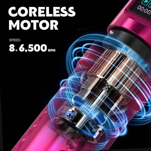 WORMHOLE PRO 7 Adjustable Strokes Tattoo Gun VIRGO Wireless Tattoo Machine with Coreless Motor 1,800 mAh Capacity Replacement Power Supply Digital LED Display Tattoo Pen for Artists CHKP15-A