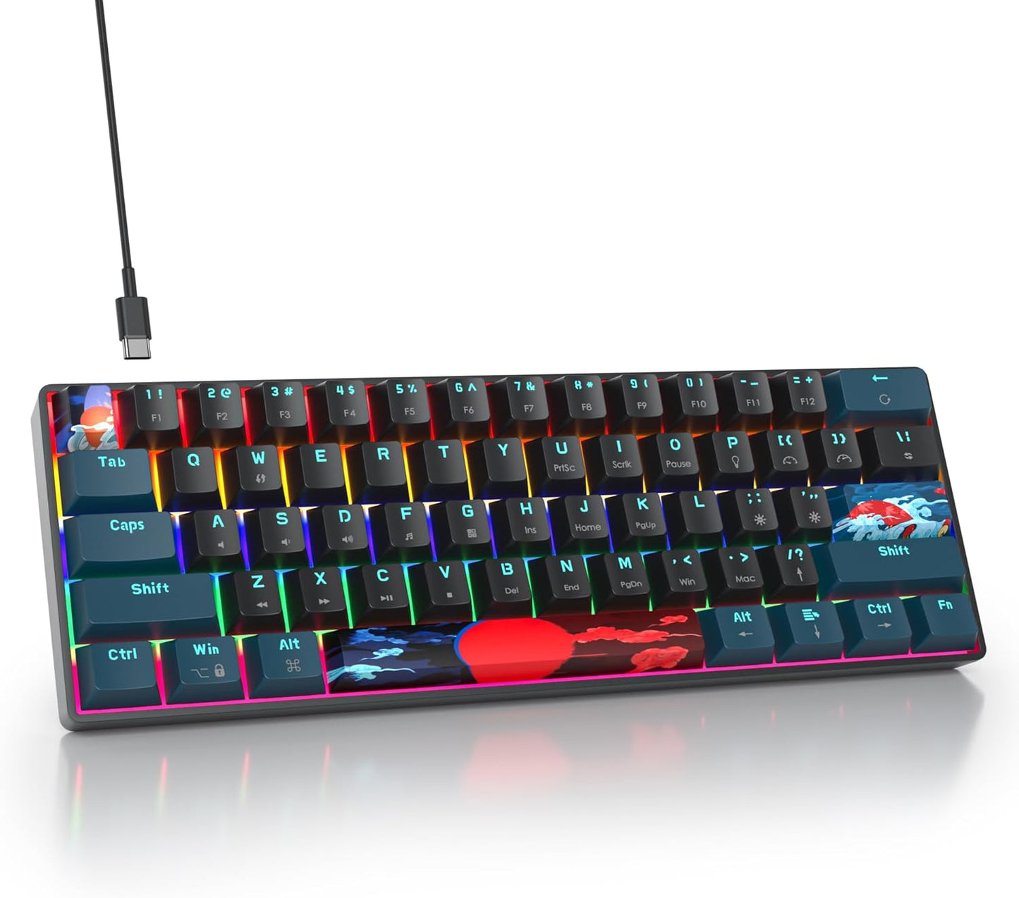 60 Percent Gaming Keyboard 61 Keys Wired Mechanical Keyboard Ultra Compact Key Board Red Switch LED Backlit for Windows Laptop Gamer