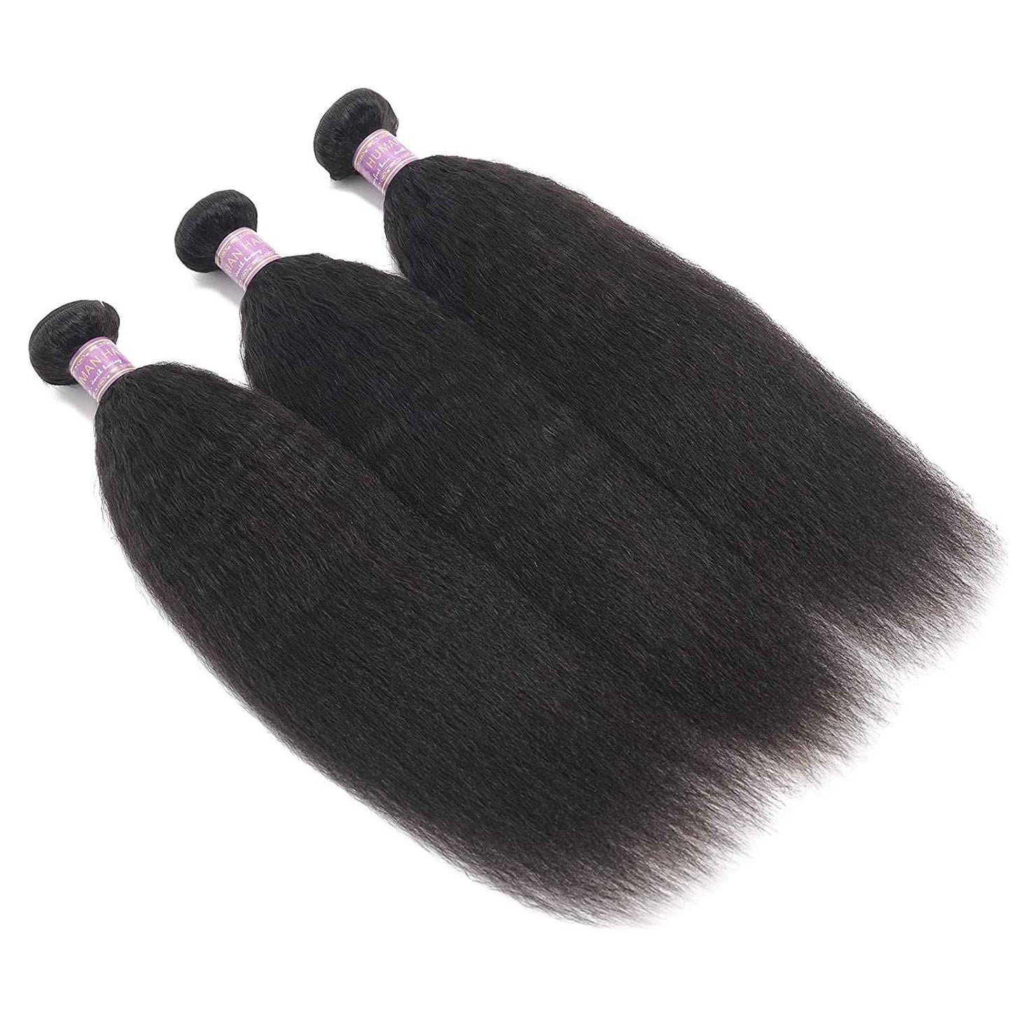 Kinky Straight Human Hair 1Bundles 20Inch Yaki Straight Human Hair Extensions 100% Unprocessed Brazilian Virgin Kinky Straight Human Hair For Black Women Natural Black (20Inch, 1 Bundles)