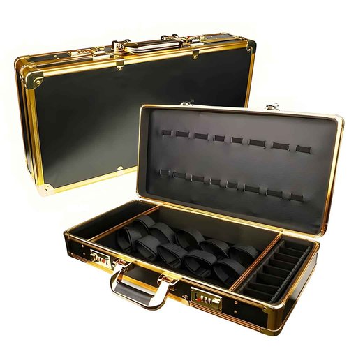 GYKLE Professional Barber Supplies Case, Portable Stylist Suitcase, Hairdressing Tools Storage Case with Handle and Secure Numlock, Barber Salon Stylist Carrying Case (Gold-Black)