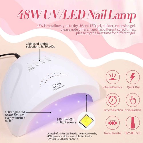 BORN PRETTY 77PCS Gel Nail Polish Starter Kit With U V/LED kit for Beginners 48W 32Colors Nude Pink Cat Magnetic Eyes Glitter Set Reflective Base Top Coat Liner Art Manicure Ideal Gifts