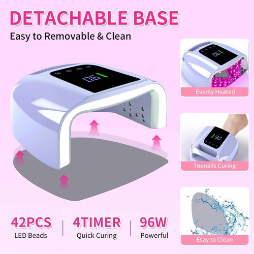ANGNYA 96 W Rechargeable U V Lights for Nails, LED Nail Lamp with 42 Beads Nail Dryer Portable Nail Lamp Gel U V Led Nail Lamp with 4 Timer Setting Sensor and LCD Display