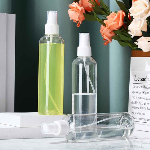 Tanlade 100 Pcs 8 oz Empty Spray Bottles with Pump Spray Cap Refillable Clear Plastic Misting Bottles Fine Mist Bottle for Hair Essential Oils Beauty Products Cleaning Travel(White)