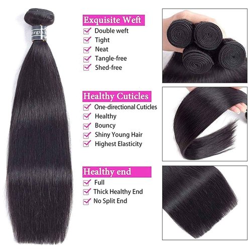 Straight Human Hair Bundles 20 22 24 Inch Human Hair Bundles 12A Unprocessed Virgin Brazilian Hair Bundles 3 Bundles Human Hair Extensions Natural Color