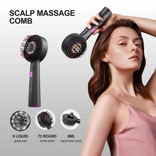 XDMOOS Red Light Dot Scalp Massager - 72-Point Vibration Comb for Hair Care, 3 in 1 Hair Oil Applicator,ipx7 Waterproof Scalp Oil Applicato,Rechargeable Home Use Device with Safety Indicator（Black）