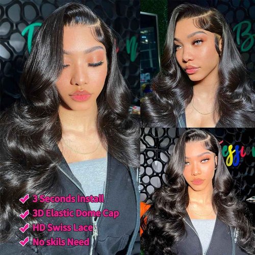 VRBest Body Wave Glueless Wear and Go Wigs Human Hair Pre Cut PrePlucked 5x5 Hd Lace Closure Wigs Human Hair 180 Density Natural Blackcolor 30 inch