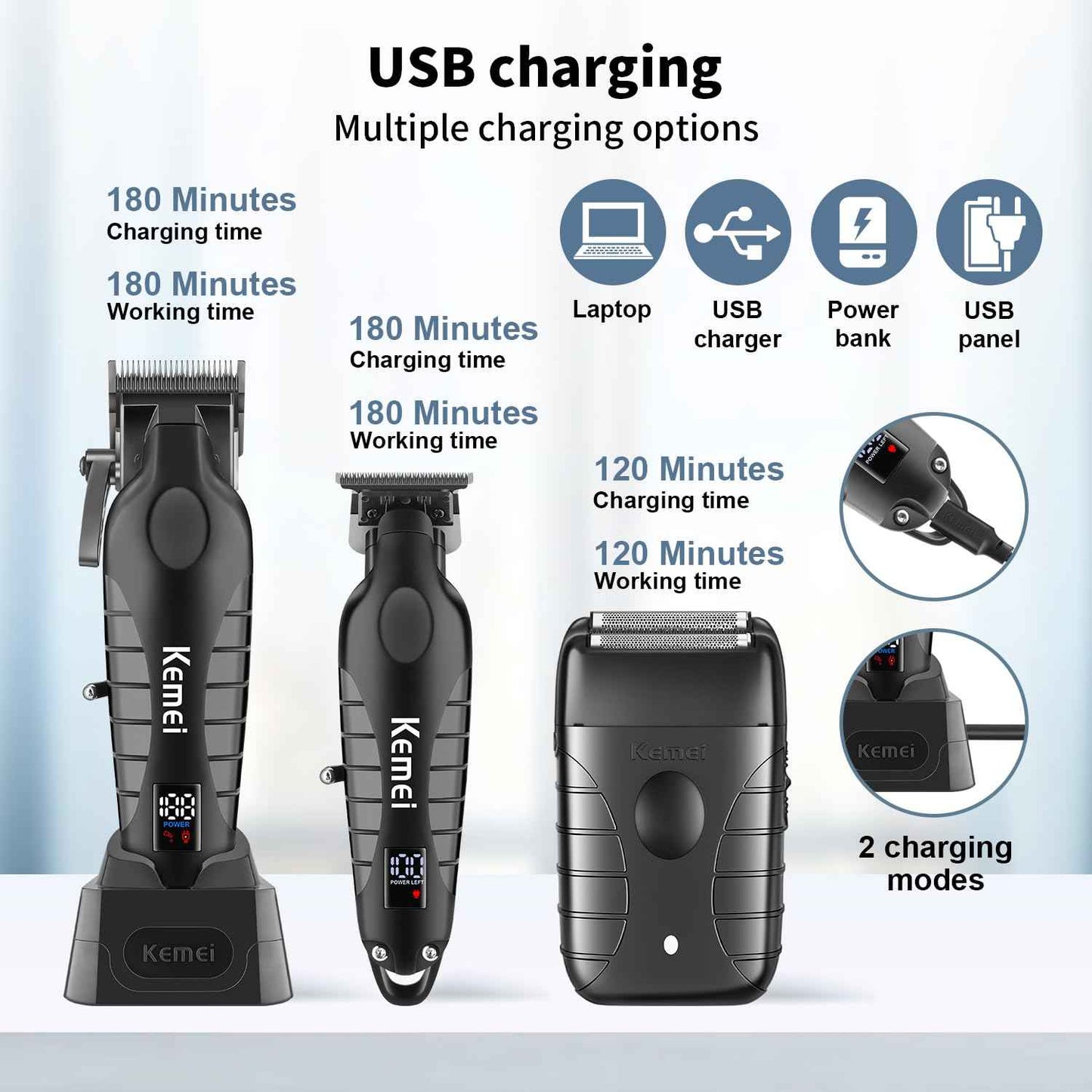 KEMEI Professional Hair Clippers for Men, Cordless Barber Clippers Set and Trimmers Kit, Rechargeable Electric Foil Shaver & Beard Trimmer, Men's Facial Grooming, Hair Cutting Tools, Gifts for Men