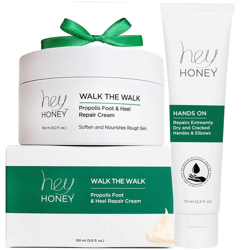 Hey Honey Skincare Hands & Feet Haydration Treatment Gift Set | Spa Grade Home Treatment For Extremely Dry Skin | Instant Relief For Cracked Elbows, Feet and Heels | 7.5 Oz