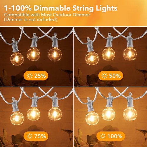 Outdoor String Lights - 50 Ft Waterproof Connectable Commercial LED Patio Lights with 25 G40 Globe Bulbs, All Weatherproof Hanging Globe Light for Outside Backyard Porch Party Decoration