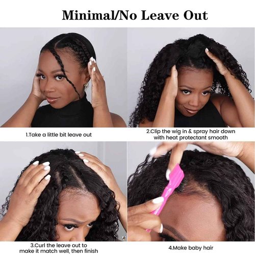 ISEE V Part Human Hair Kinky Curly Minimal/No Leave Out Upgrade U Part Wig for Black Women V Shape Kinky Curly Thin Part Glueless Clip In Half Wig 180% Density Natural Color 14 Inch