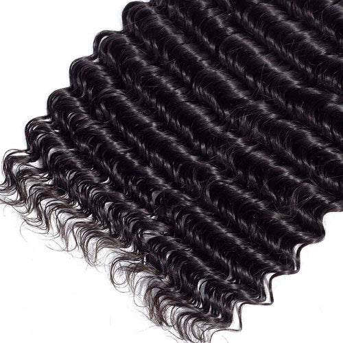 Deep Wave 10A Human Hair Bundles with Closure(16 18 20+14) Brazilian Deep Weave Curly Human Hair 3 Bundles with 4x4 Lace Closure 100% Unprocessed Virgin Human Hair Bundle Natural Color