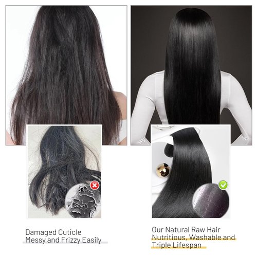 Urbeauty Raw Bundles Human Hair, No Tangle Shedding, Keep Texture Silky Soft after 89 Times Washes, 16A Raw Indian Hair Bundles Triple Lifespan Chemical Free Unprocessed Natural Raw Hair