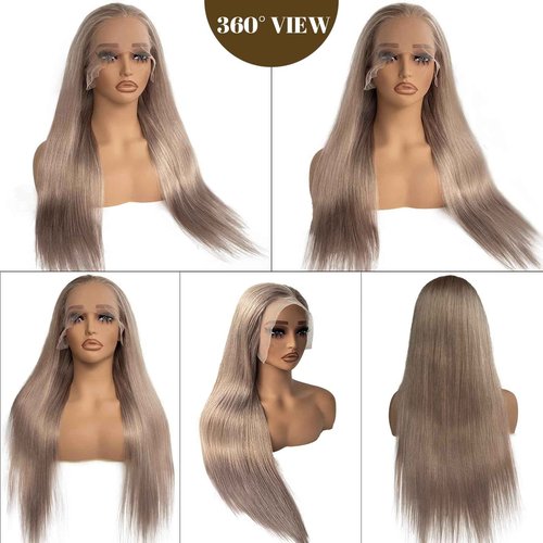Belaved 16 Inch Ash Blonde Wigs Human Hair Straight 13x6 HD Transparent Lace Front Wigs for Black Women 180% Density Glueless Balayage Blonde Remy Human Hair Wigs with Baby Hair Pre Plucked Hairline