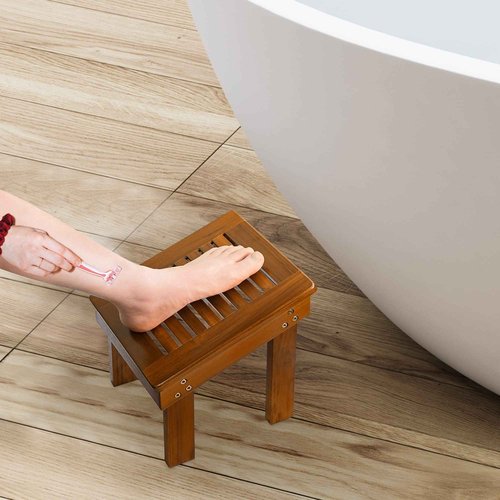Utoplike Teak Wood Bath Mat for Bathroom and Shower Foot Stool for Shaving Legs
