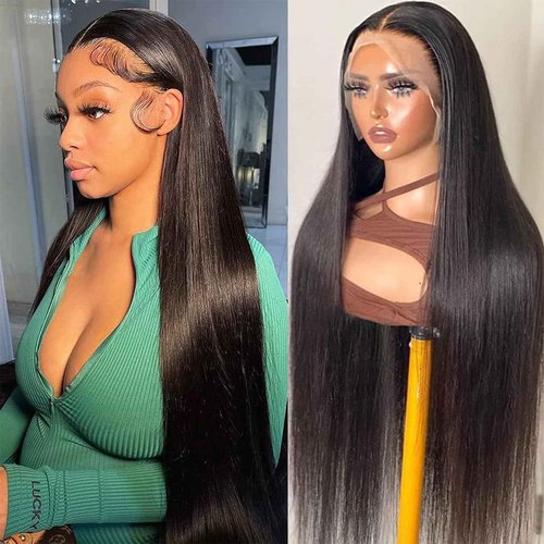 Ysxbui 13x6 Lace Front Wigs Human Hair 180 Density HD Transparent Straight Lace Front Human Hair Wigs for Women Straight Lace Front Wigs Pre Plucked with Baby hair Natural Color (24 Inch)