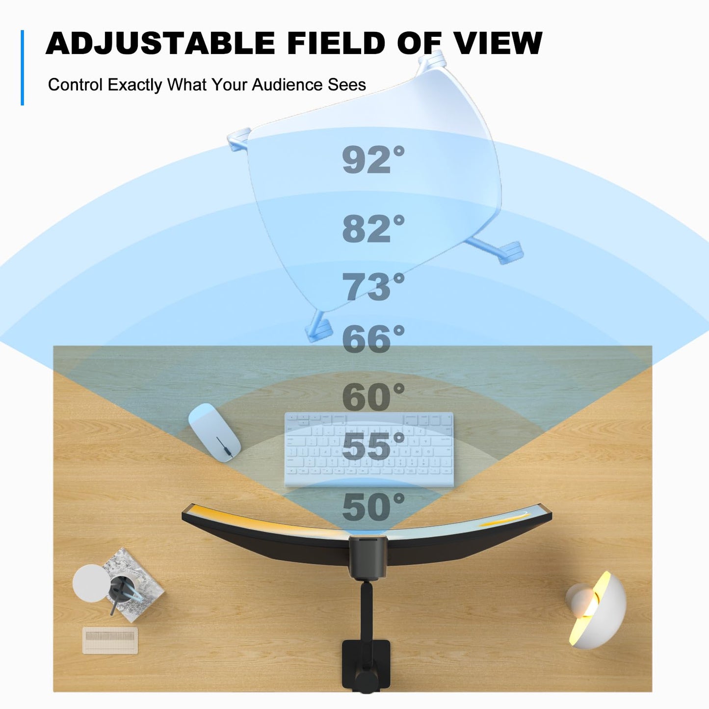 4K USB Webcam with 4 Noise-Canceling Mics, 50-92 FOV, Built-in OSD & Privacy Cover, Plug & Play for Zoom, Teams, Recording