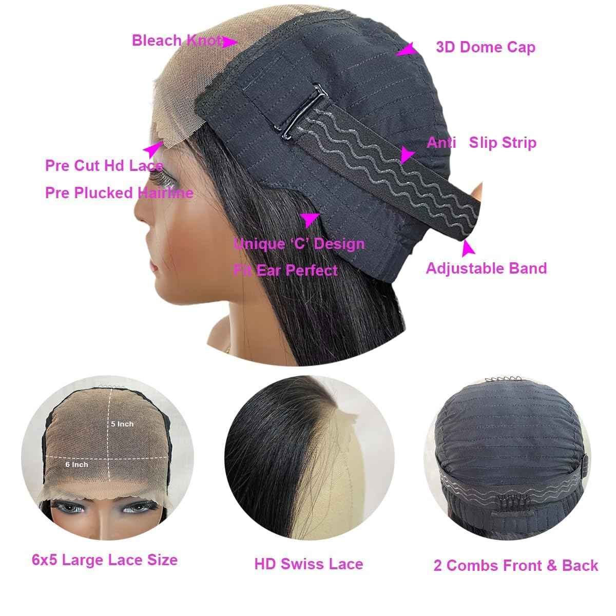 LATTIXXIA 6x5 Wear and Go Glueless Wigs Human Hair Pre Plucked Pre Cut 200% Density HD Lace Straight Lace Front Wigs Human Hair Glueless Lace Front Wigs For Women 26 Inch