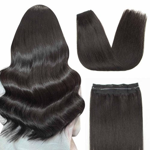 AGMITY Wire Hair Extensions Real Human Hair Darkest Brown 100g invisible Removable Thick Straight Fishing Line One Piece Clip in Extensions Human Hair(20 Inch #2 Darkest Brown）