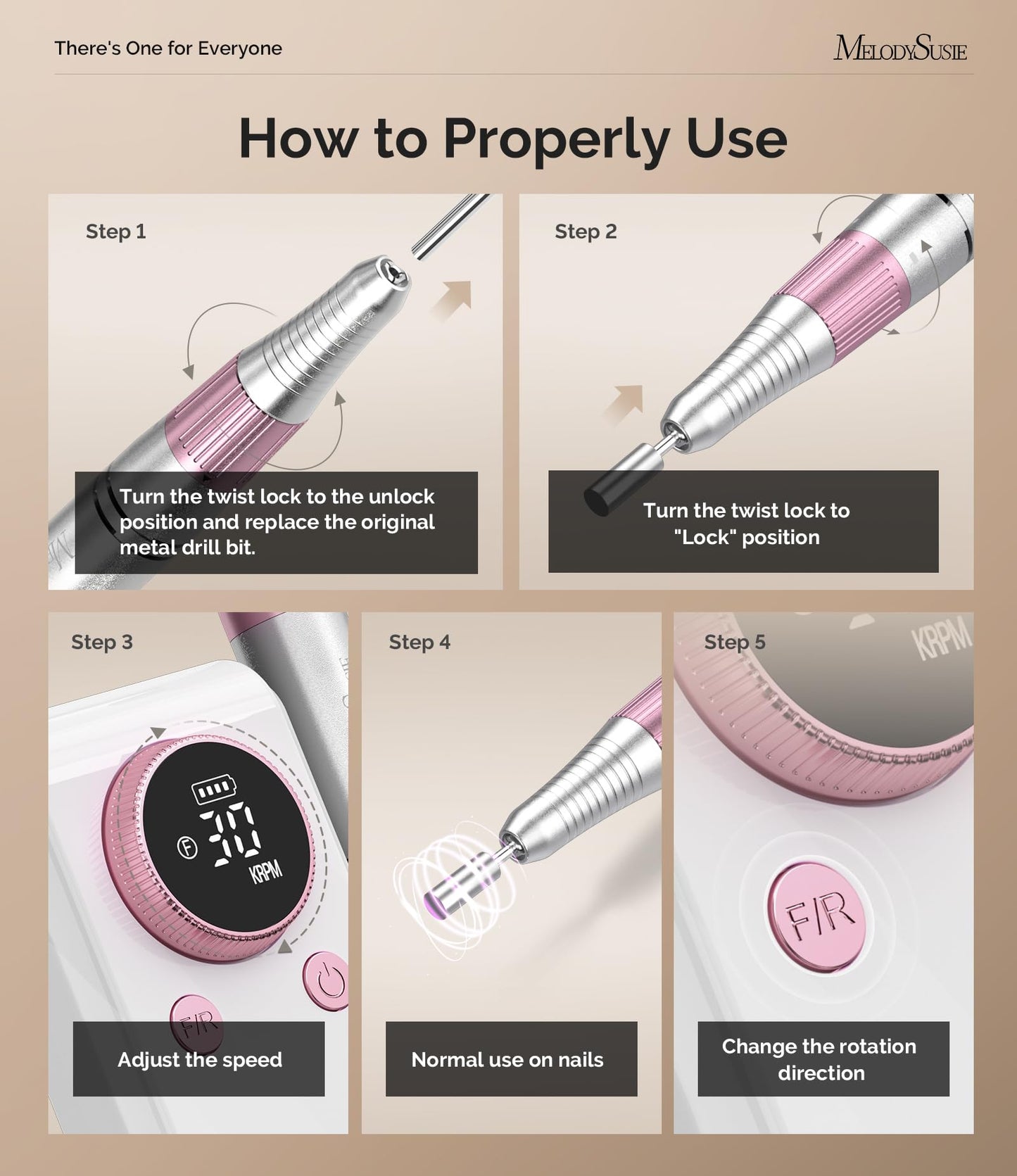 MelodySusie Entry-Level Clip-On Cordless 2-in-1 Nail Drill with Adjustable Built-in Stand, SC330G 30000RPM E-File for All Manicure Shaping & Gel Removal, Ideal for Training, Nail Art Practice at Home