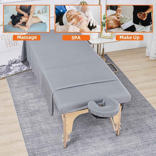 Massage Table Sheets 4 Sets, 3 Piece Reusable Set - Includes Massage Table Cover, Fitted Sheet and Face Rest Cover,Esthetician Supplies for SPA, Beauty & Tattoo Professionals (Dark Grey, Set of 4)