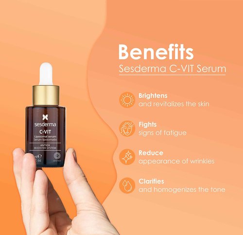 Sesderma C-VIT Radiance Serum with Vitamin C, Brightens, Hydrates & Fights Signs of Aging, Antioxidant Formula, 1.0 fl oz