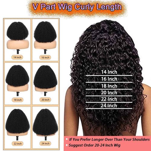 RAGMZZE V Part Wig Human Hair Kinky Curly Natural Black 16 Inch | Curly Human Hair Wig Upgrade U Part Human Hair Wigs for Black Women Glueless Wig Wear and Go 180 Density