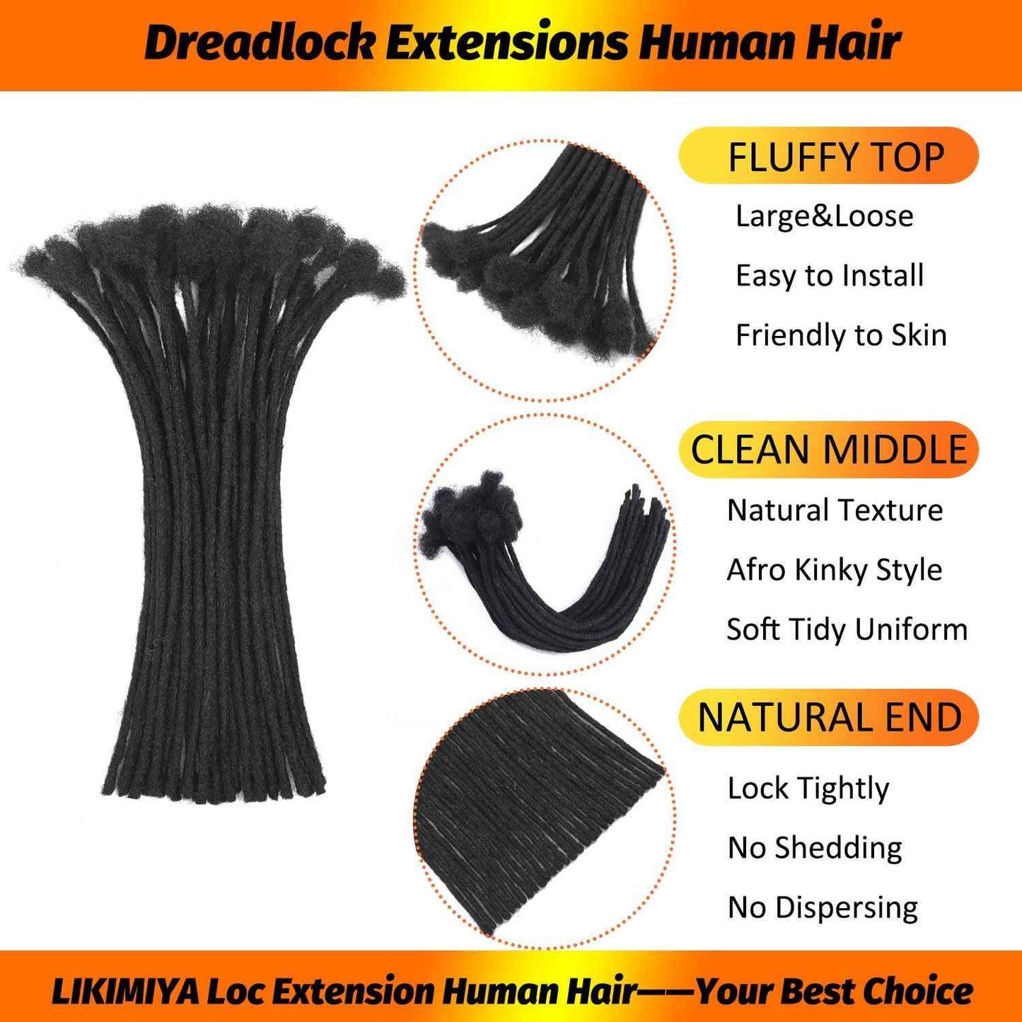 Loc Extensions Human Hair 60 Strands 0.4 cm 10 Inch Dreadlock Extensions Human Hair Loc Extensions Dreads Extensions for Men Women Kids Real Human Hair Locs 1B Natural Black Handmade Permanent Locs