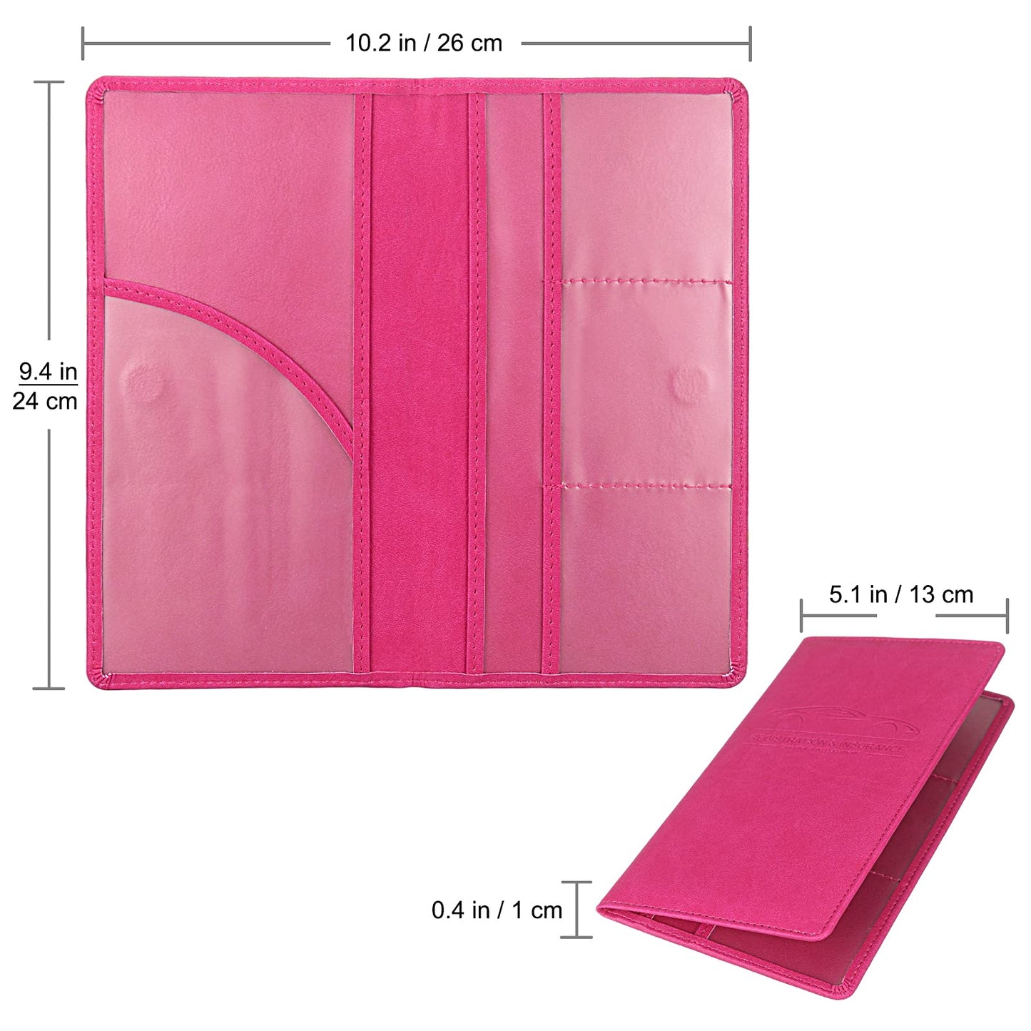 LumiMokki Premium Car Registration & Insurance Card Holder with Magnetic Shut, Vehicle Glove Box Car Organizer - For Documents, Cards, License (Rose red)