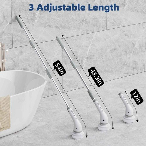 Electric Spin Scrubber - 2024 New Cordless Cleaning Brush with 8 Replaceable Brush Heads, Tub Floor Tile Dual Speed Power Shower Scrubber with Adjustable and Detachable Handle for Bathroom Kitchen Car