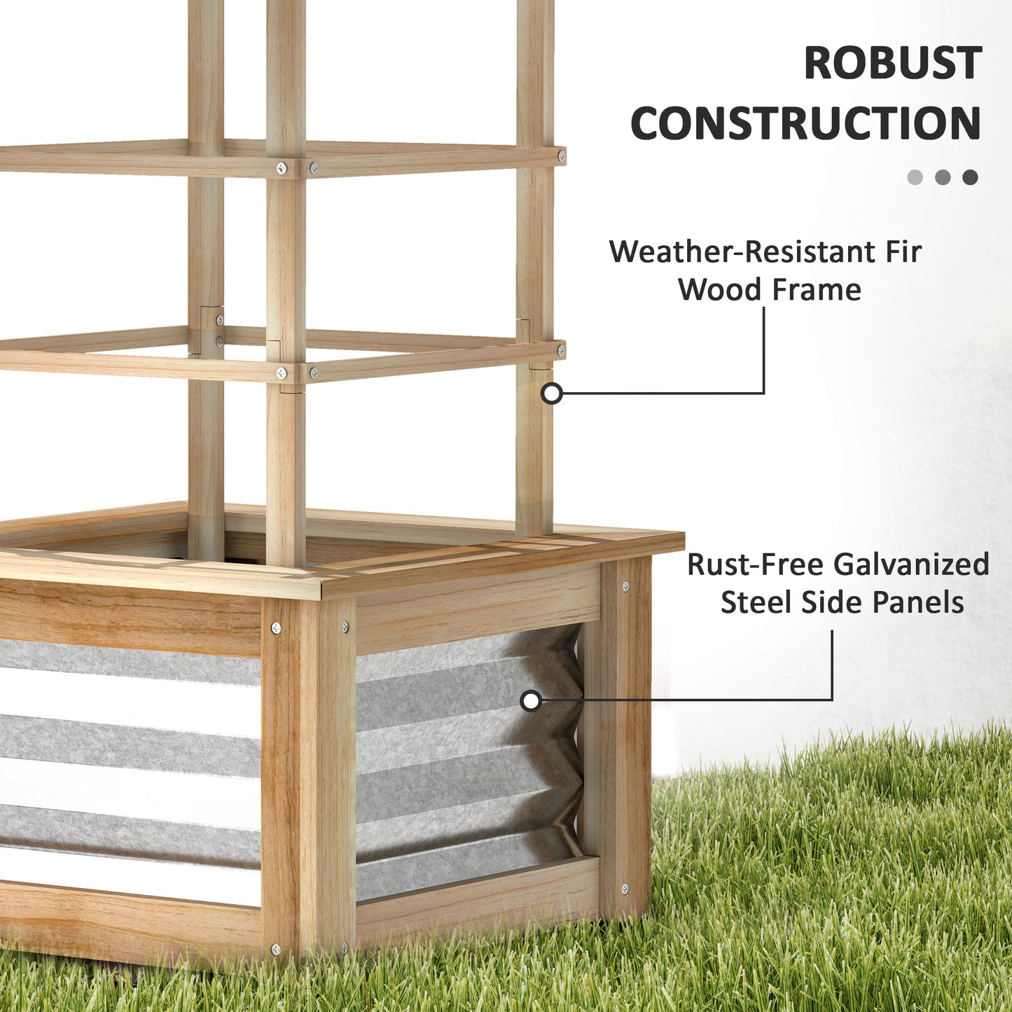 Wooden Raised Garden Bed with Trellis - Outdoor Vegetable Planter, 17.7x17.7x35.4 Inches