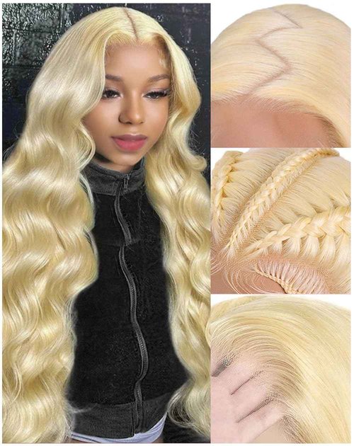 Femca 613 13x6 Lace Front Wig Human Hair 200 Density Blonde Wig Human Hair HD Lace Frontal Wig Pre Plucked 100% Real Human Hair Easily Stained 24 Inch