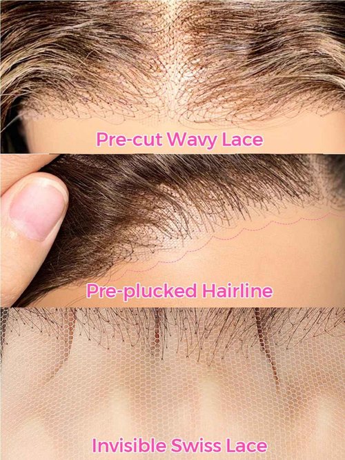 BGM GIRL Highlight Glueless Wig Human Hair 7x5 HD Lace Water Wave Wig 4/27 Color 180% Density Pre Plucked Invisible Knots Pre Cut Lace Wear Go Deep Wave Wigs for Women Beginner Friendly 16 Inch