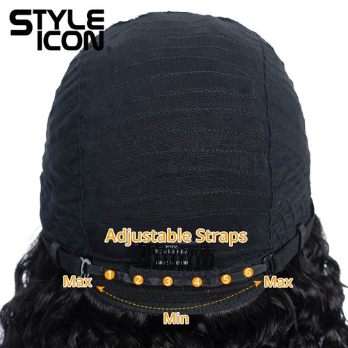 Style Icon Human Hair Wigs Short Curly Wigs Fluffy Afro Wigs T-Part Deep Wave Pre Plucked HD Lace Front Black Wigs (12", 1B)