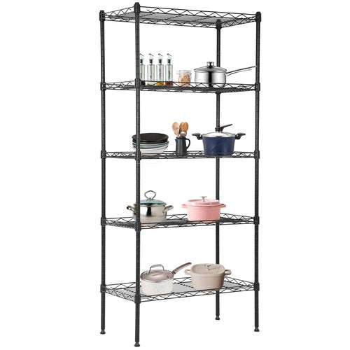 BestOffice | 5-Tier Wire Storage Shelves | 22x12x48 | Black | with Adjustable Racks | Heavy-Duty Metal Shelf, Holds Upto 750 lbs | No-Tool Assembly | Ideal for Home & Garage Shelving