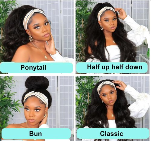 Justres Headband Wig Human Hair Body Wave 20 inch Headband Wigs for Black Women human hair glueless Wear and Go Glueless Wig 100% Brazilian Virgin Human Hair Head band wig 150% Density