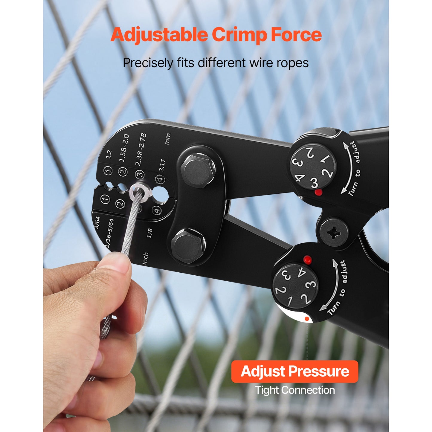 Crimping Tool for Steel Wire Rope and Copper Sleeves - Adjustable Force