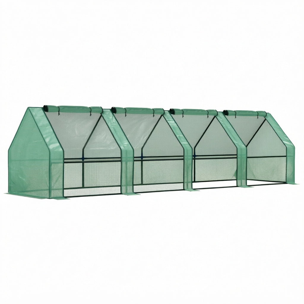 Portable Mini Greenhouse with PE Cover and Zipper Doors - Green