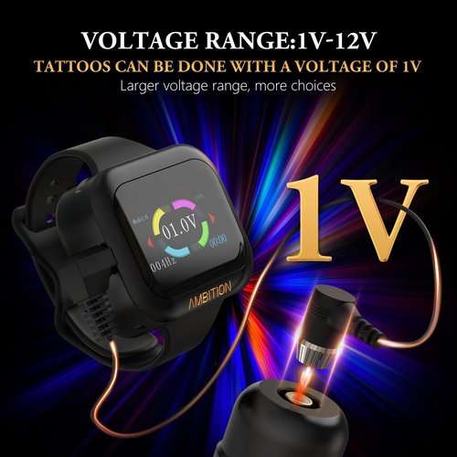 Tattoo Power Supply - Ambition S1 Plus Touch Screen Tattoo Battery Wristband Supply Portable RCA Tattoo 2400mAh Lithium Battery Pack with LCD Touch Display for Rotary Tattoo Machine