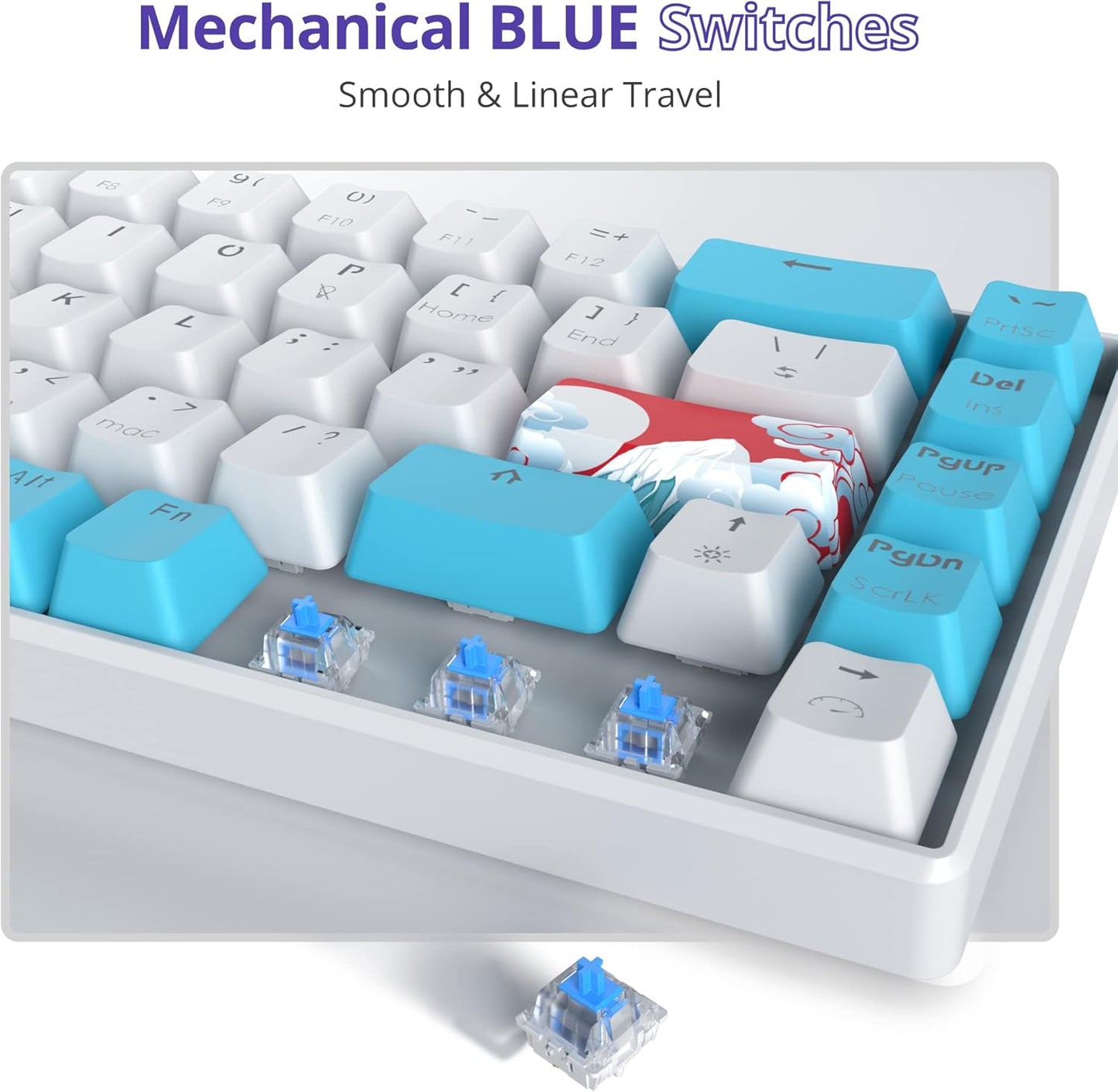60 Percent Gaming Keyboard Mechanical with Linear Red Switch, 65% Wired Ultra-Compact Mini Keyboard Rainbow with PBT Keycaps for Ps4/Ps5/Xbox(68 MonsterB)