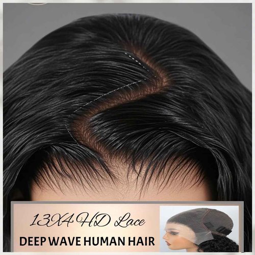 Short Bob Wigs Human Hair Deep Wave Bob Wig 200% Density 13x4 Deep Curly Virgin Remy Wigs Human Hair Pre Plucked Glueless HD Transparent Lace Frontal Natural Hairline Bob Wig for Women(12INCH)