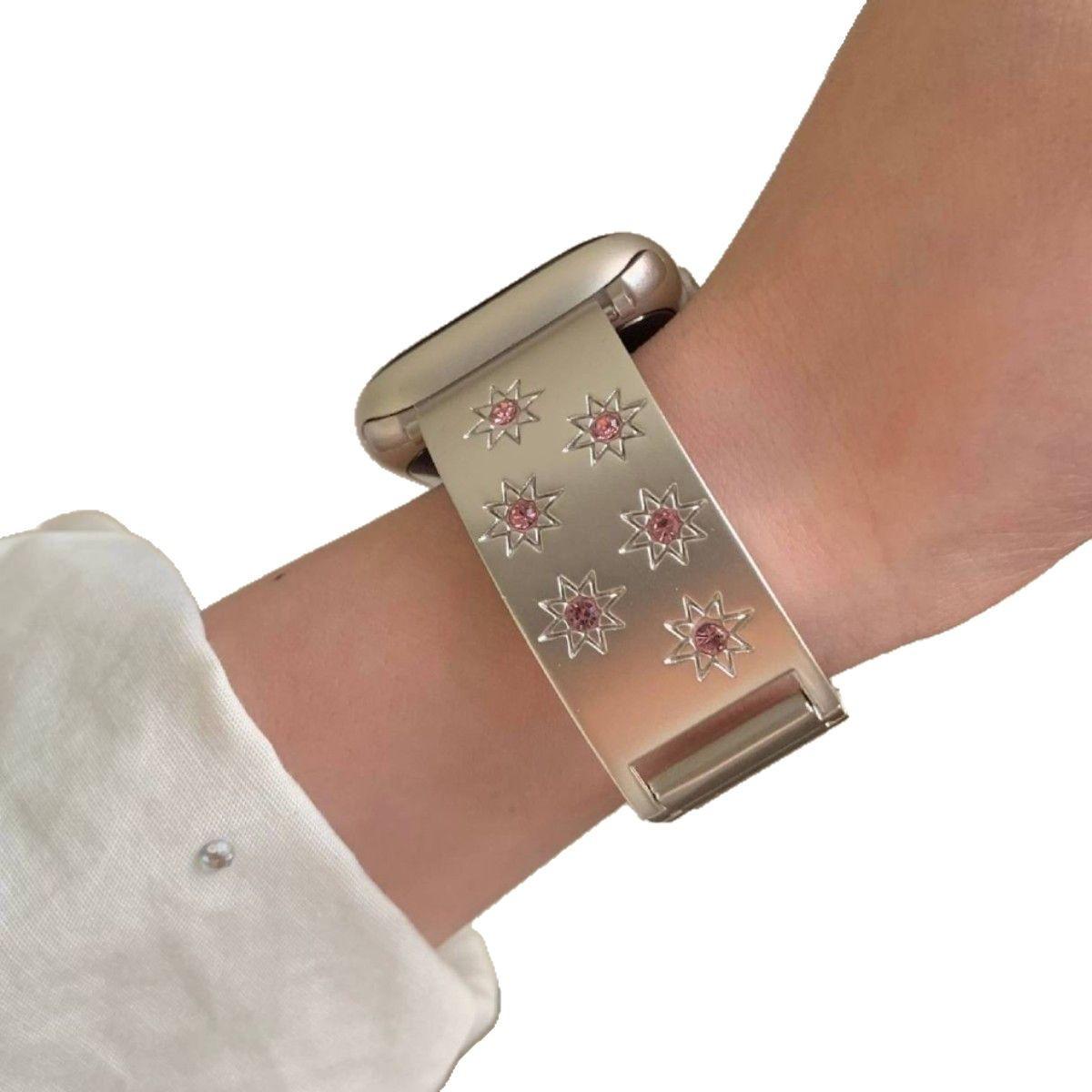 Fashionable Apple Watch Band - Metal Strap with Diamond Accents