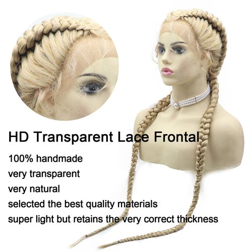 AFBeauty Blonde Braid Wigs for Women Box Braided Full Lace Front Wig With Baby Hair Long Realistic Hand-Braided Lace Frontal Twist Braids Wigs Full Double Lace Front Cornrow Box Braided Wigs 32 Inch