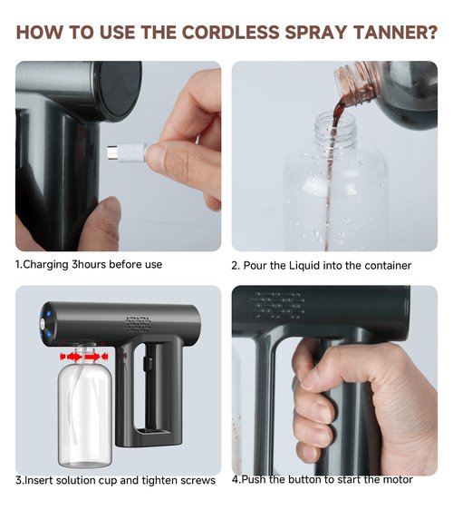 Cordless Spray Tan Machine, Portable and Rechargeable Spray Tan Gun, Lightweight, Long Lasting Working Time, Spray Tanning Machine for Self Tanner Travel Beach Salon DIY Home Mobile Tan