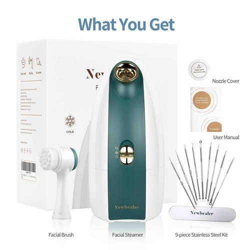 Newbealer Facial Steamer, 3in1 Aromatherapy Face Humidifier, 20 Min Hot & 60 Min Cold Nano Ionic Steam, 180ml Sinuses Moisturizing Cleansing Pores, Bonus 9-Piece Blackhead Remover Kit and Face Brush