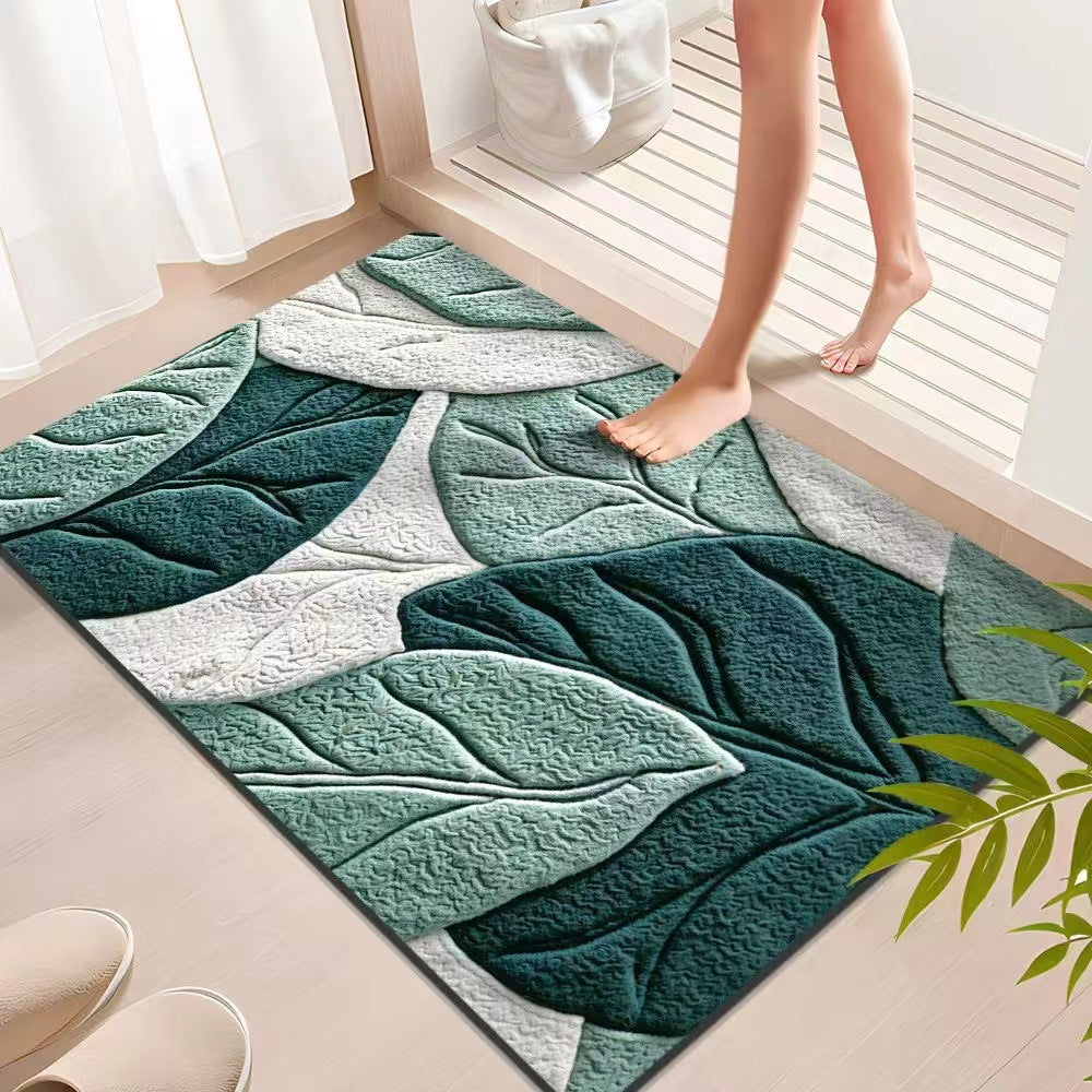 Water-Absorbing Floral Velvet Doormat for Bathroom - 60x90cm, Green